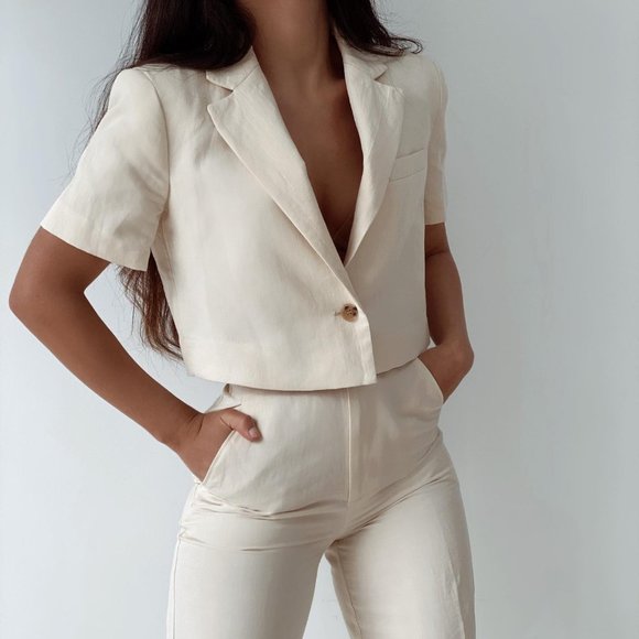 ZARA | Linen Blend Crop Blazer - Picture 1 of 11